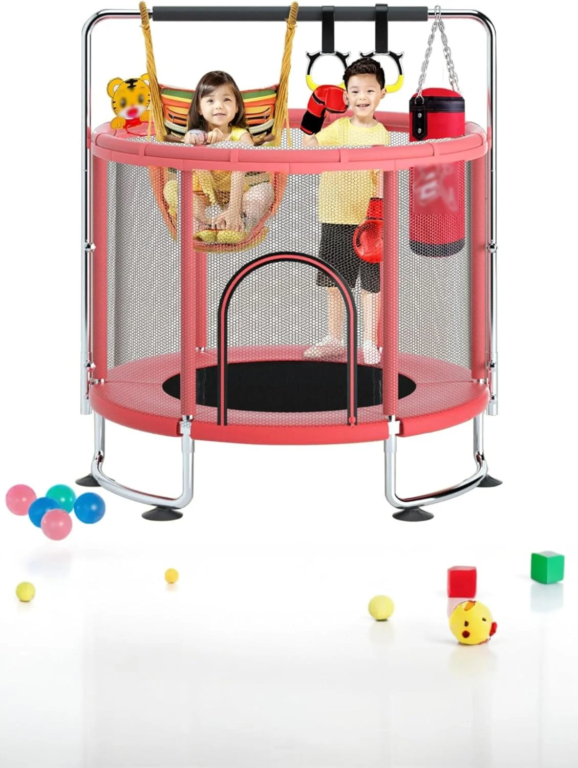 ترامپولین کودکانه سوییت سون (۱۵۰ سانتی متر) - تفریح ایمن با نرده ۳۶۰ درجه، توری محافظ، پایه U شکل پایدار - هدیه تولد ایده آل برای کودکان قطر ۱.۵ متر میله افقی دایره ای، تاب، کیسه شن - قرمز ترامپولین کودکانه سوییت سون (۱۵۰ سانتی متر) - تفریح ایمن با نرده ۳۶۰ درجه، توری محافظ، پایه U شکل پایدار - هدیه تولد ایده آل برای کودکان قطر ۱.۵ متر میله افقی دایره ای، تاب، کیسه شن - قرمز