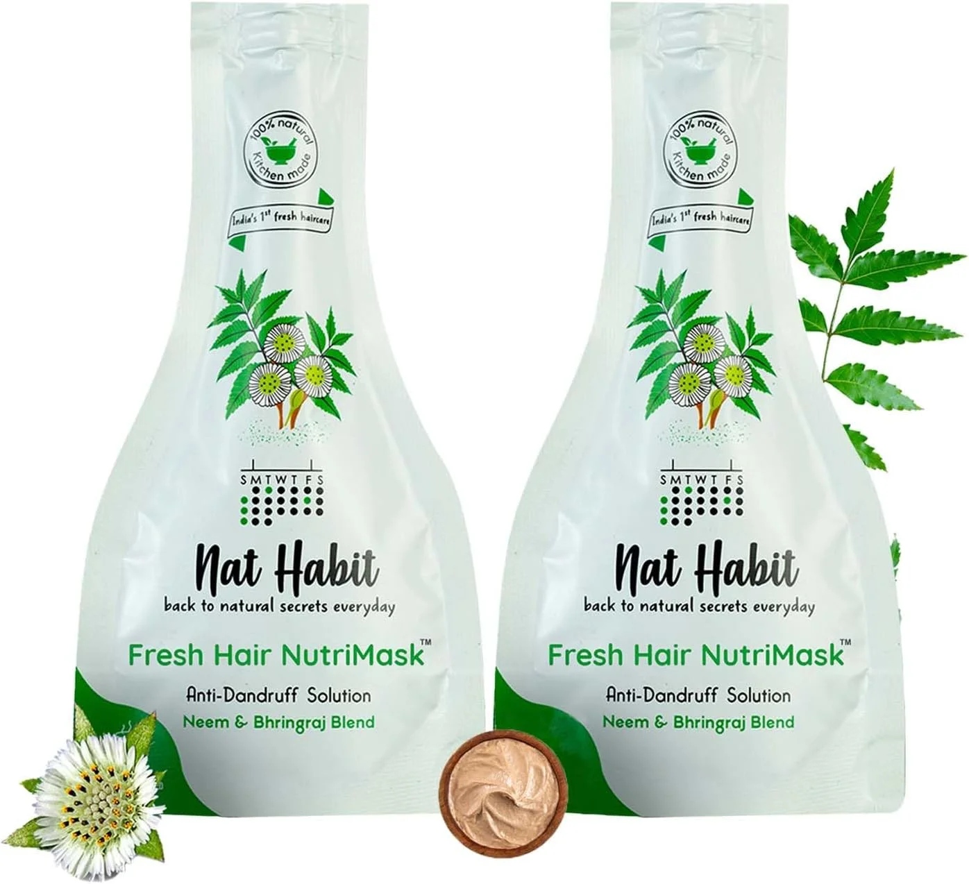 نَت هبیت - ماسک موی تازه نيم و برينگراج | ضد شوره، کنترل خارش و صاف کننده مو | درمان موهای خشک و وز | کرچک، نارگیل، آملا - 40 گرم (بسته 2 عددی)