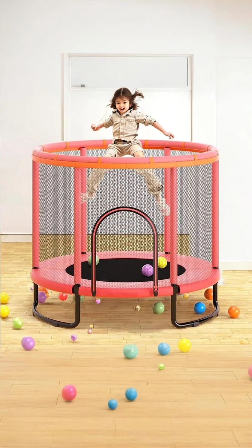 ترامپولین کودکانه سوییت سون (۱۵۰ سانتی متر) - تفریح ایمن با نرده ۳۶۰ درجه، توری محافظ، پایه U شکل پایدار - هدیه تولد ایده آل برای کودکان قطر ۱.۵ متر میله افقی دایره ای، تاب، کیسه شن - قرمز