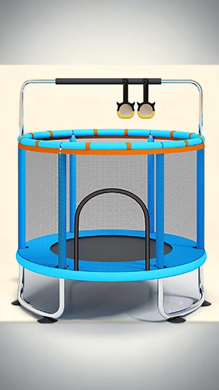 ترامپولین کودکانه 1.5 متری Sweet Seven - سرگرمی داخل/خارج از خانه با محفظه ایمنی، میله افقی تقویت شده - بازی تولد! میله افقی دایره ای آبی