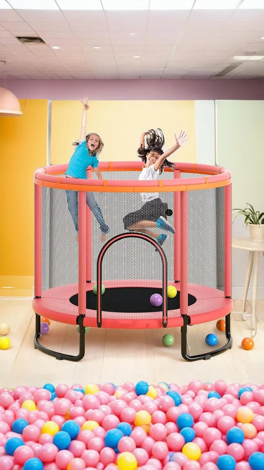 ترامپولین کودکانه سوییت سون (۱۵۰ سانتی متر) - تفریح ایمن با نرده ۳۶۰ درجه، توری محافظ، پایه U شکل پایدار - هدیه تولد ایده آل برای کودکان قطر ۱.۵ متر میله افقی دایره ای، تاب، کیسه شن - قرمز