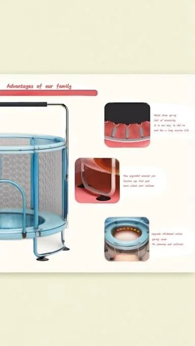 ترامپولین کودکانه 1.5 متری Sweet Seven - سرگرمی داخل/خارج از خانه با محفظه ایمنی، میله افقی تقویت شده - بازی تولد! میله افقی دایره ای آبی