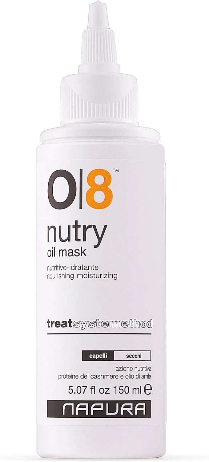 ماسک روغن موی مرطوب کننده قوی ناپورا O8 برای موهای خشک و آسیب دیده با پروتئین های کشمیر، آملا، روغن جوجوبا و آووکادو (150 میلی لیتر) - تغذیه کننده، ترمیم کننده خاصیت ارتجاعی و افزایش درخشندگی موهای کدر