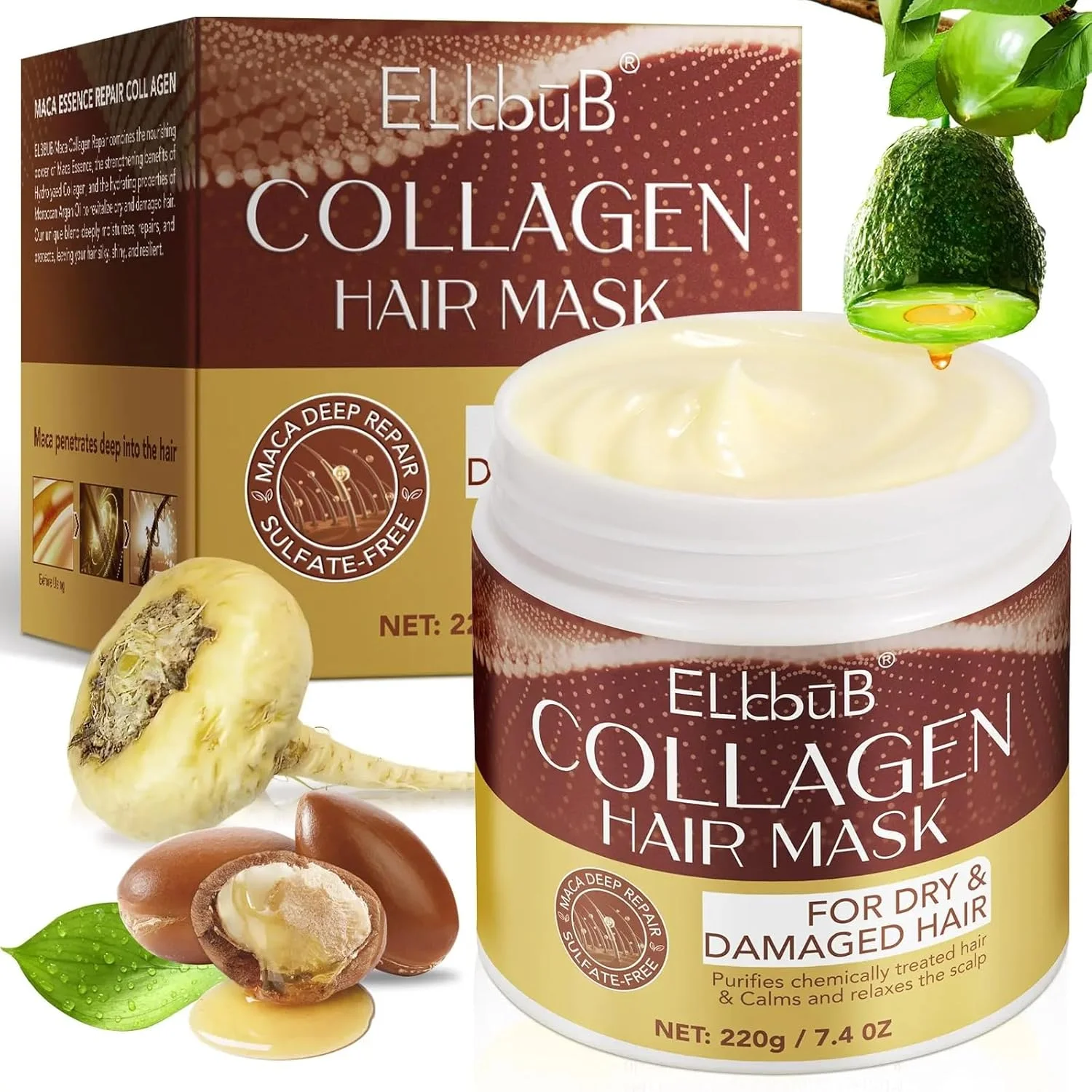 ماسک مو کلاژن NIKITA.VIVI 220G، ماسک های درمان مو کلاژن ماکا با روغن آووکادو، ماسک مو آبرسان و ترمیم کننده عمقی کلاژن برای موهای خشک و آسیب دیده و رنگ شده، ماسک مو مرطوب کننده و ترمیم کننده عمقی