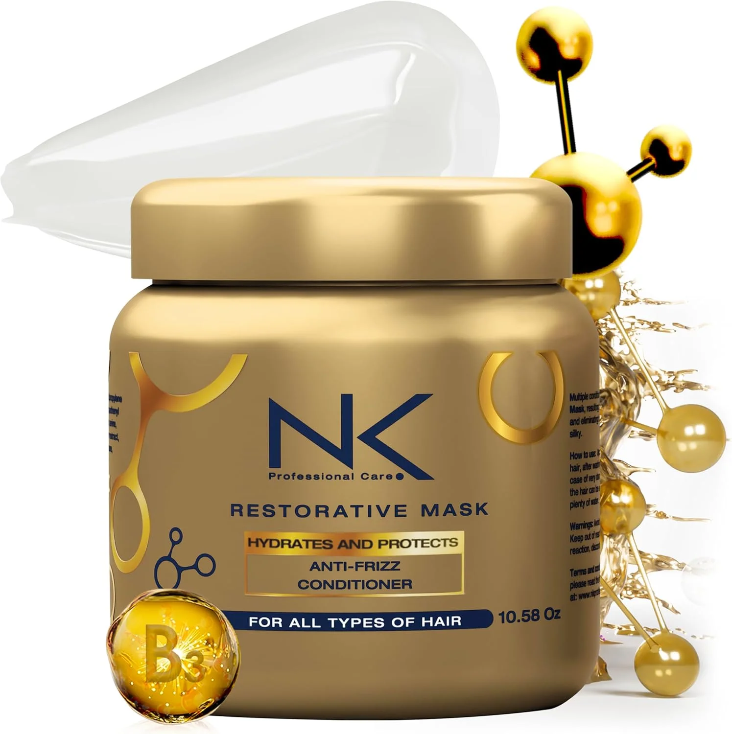 ماسک ترمیم کننده مو NK Professional Care - آبرسان و محافظت کننده - ضد وز و نرم کننده حاوی نیاسینامید، پانتنول، ویتامین C و بیوتین (300 گرم)