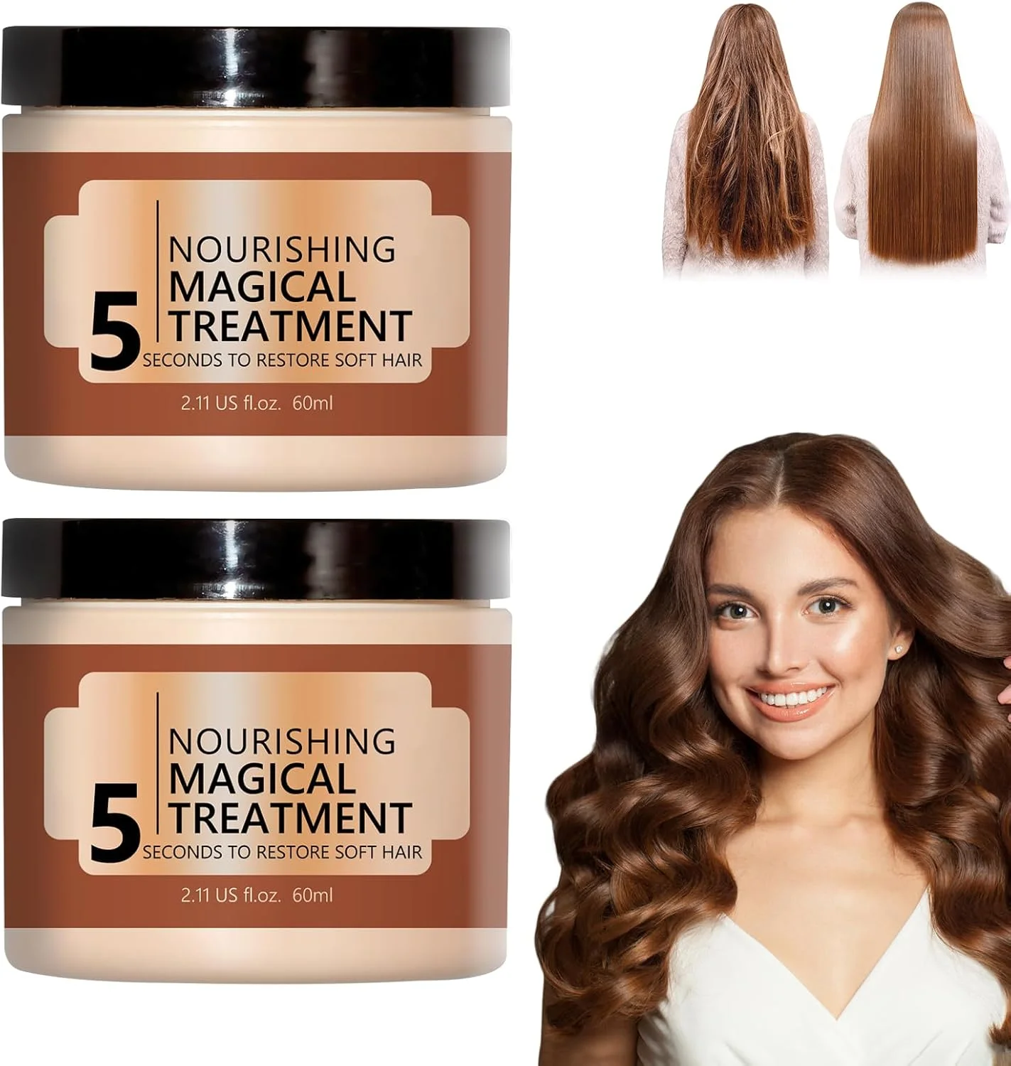 درمان مغذی و جادویی مو، کرم ترمیم کننده مو، ماسک جادویی مو، 5 ثانیه برای بازگرداندن موهای نرم، ماسک مو با حالت دهنده عمیق برای موهای خشک و آسیب دیده (2 عدد)