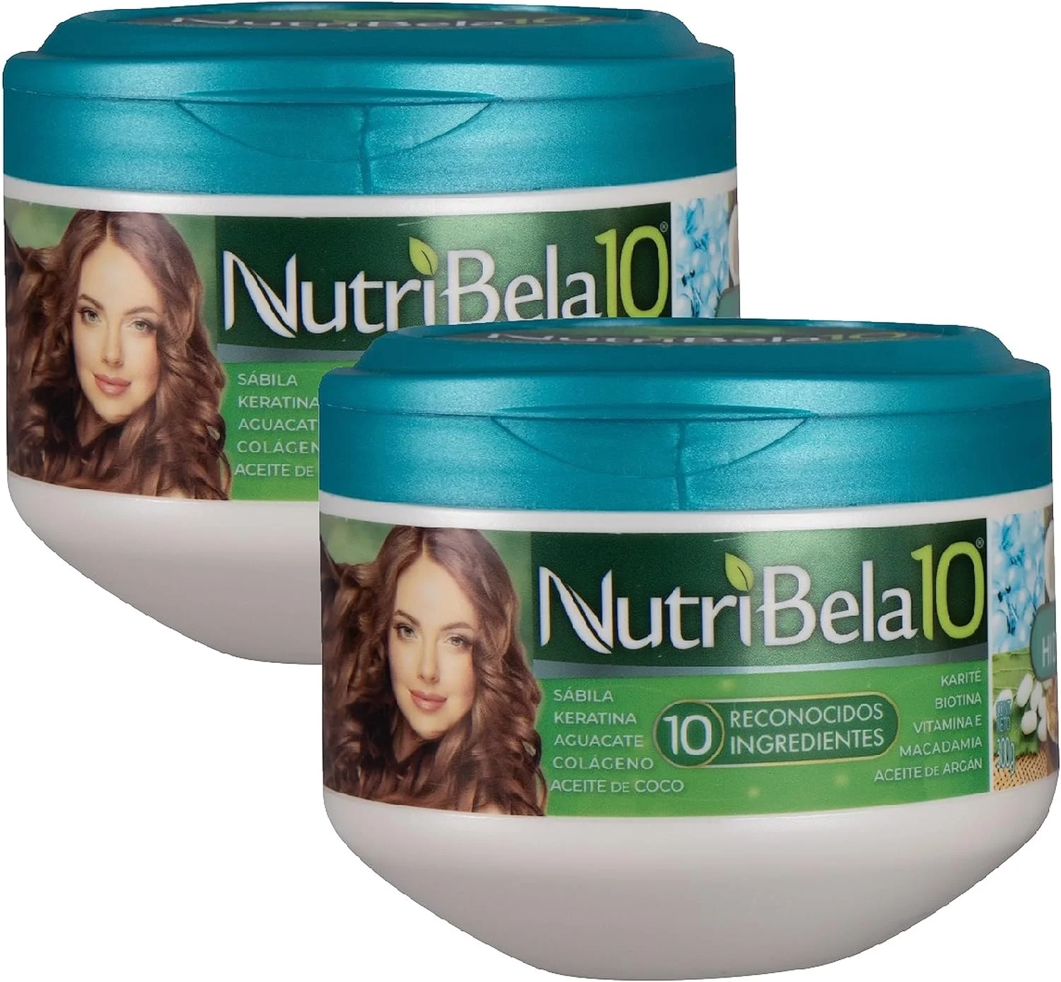 ماسک مو و نرم کننده عمیق آبرسان نوتری‌بلا برای ترمیم موهای آسیب‌دیده و خشک، حاوی روغن آووکادو، آرگان، کلاژن، نارگیل، کراتین، آلوئه ورا، ویتامین ای، شی باتر، مناسب موهای فر و وز، 300 گرم (دو عددی)