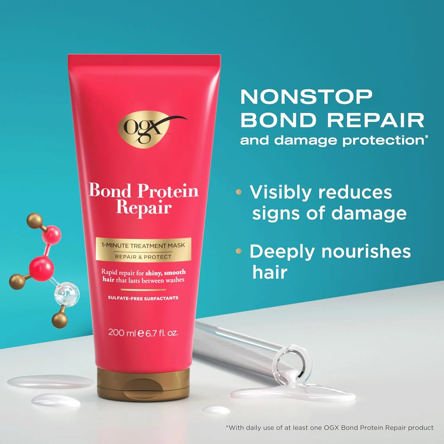 ماسک موی ترمیم کننده و محافظت کننده پیوند پروتئینی OGX، ماسک موی درمانی یک دقیقه ای، به سرعت موها را ترمیم می کند و موهایی براق و صاف ایجاد می کند که بین شستشوها ماندگاری دارد، بدون سولفات، 200 میلی لیتر