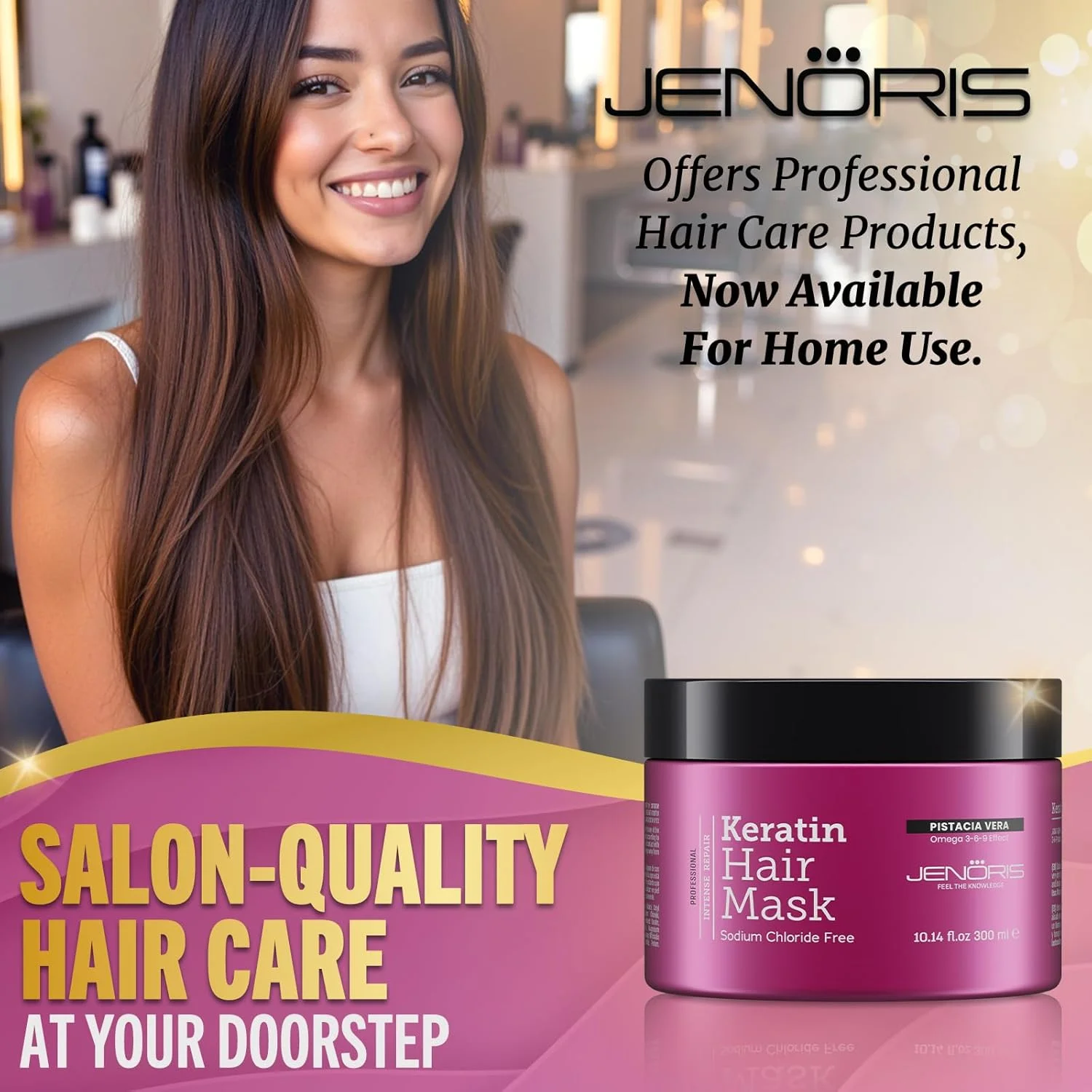 ماسک مو کراتین جنوریس 250 میل، ترکیبی از کراتین طبیعی و روغن پسته برای تکمیل مجموعه مغذی امگا 3-6-9 برای موهای خشک و درمان های بعد از صاف کردن.