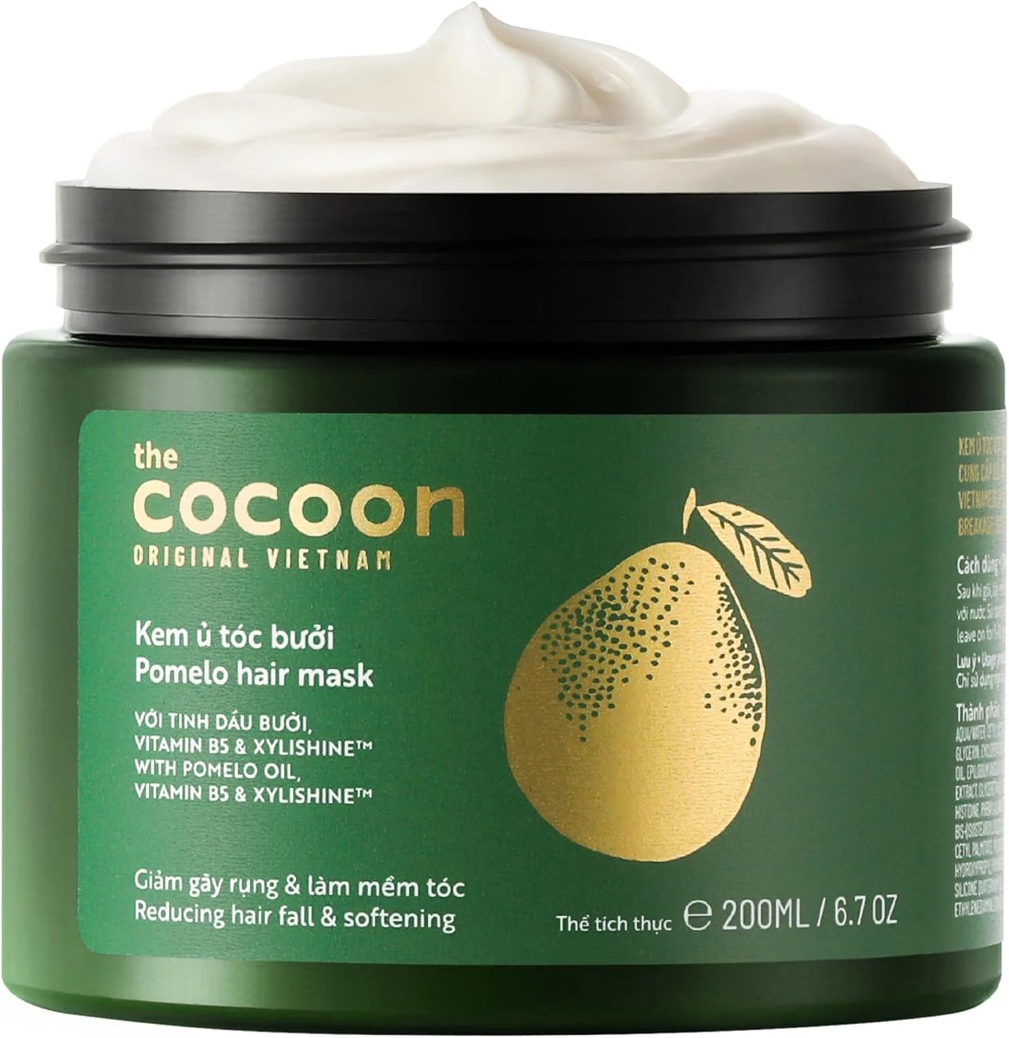 ماسک مو پوملو با روغن خالص پوملو، ویتامین B5 و Xylishine™ - ترمیم عمقی برای موهای آسیب دیده و شکننده - فاقد سولفات، وگان و فاقد پارابن، مناسب موهای خشک، آسیب دیده و رنگ شده - 200 میلی لیتر