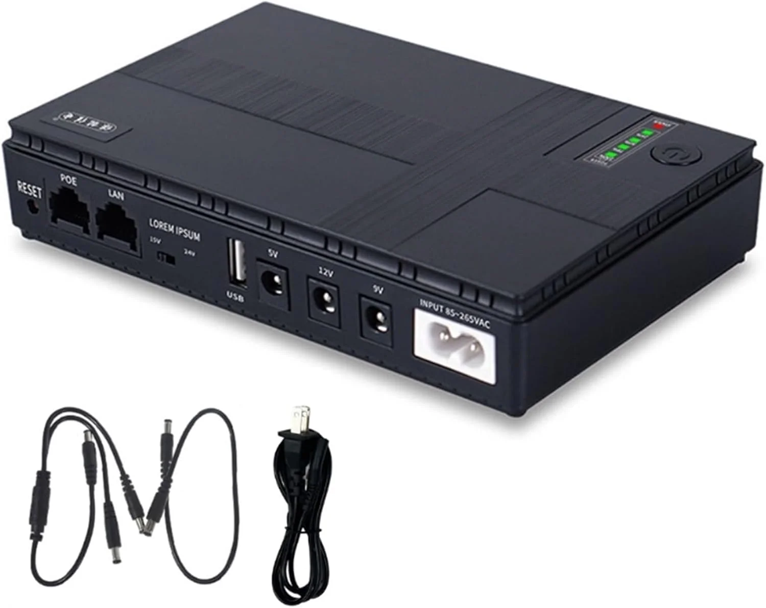 منبع تغذیه بدون وقفه کوچک قابل حمل 10400mAh با خروجی 5V، 9V، 12V، باتری پشتیبان چند منظوره برای دوربین مداربسته وای فای (10400mAh-US-1A)