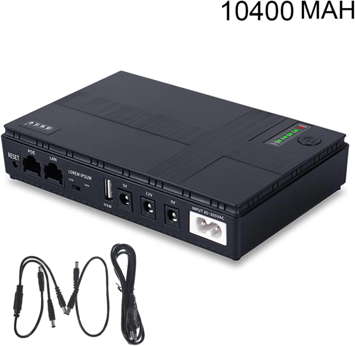 منبع تغذیه بدون وقفه کوچک قابل حمل 10400mAh با خروجی 5V، 9V، 12V، باتری پشتیبان چند منظوره برای دوربین مداربسته وای فای (10400mAh-US-1A)