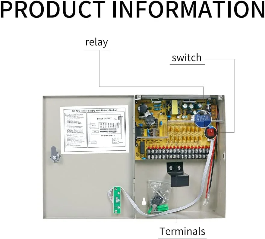 جعبه منبع تغذیه سوییچ 10A 20A 30A UPS با پشتیبانی از باتری 12V UPS برای انواع قفل درب برقی با تاخیر زمانی UPS (UPS-12V 30A 18CH 12V) جعبه منبع تغذیه سوییچ 10A 20A 30A UPS با پشتیبانی از باتری 12V UPS برای انواع قفل درب برقی با تاخیر زمانی UPS (UPS-12V 30A 18CH 12V)