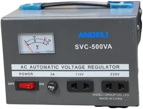 تثبیت کننده ولتاژ اتوماتیک SVC-500VA | 500VA (0.5kVA) تک فاز سروو | ورودی 110V–250V، خروجی 220V ±3% | محافظت در برابر افزایش/کاهش ولتاژ و اضافه بار | راندمان بالا >90% | مناسب برای خانه و اداره