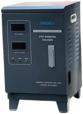 تثبیت کننده ولتاژ اتوماتیک SVC-D5000VA | تک فاز سروو 5000VA (5kVA) | نمایشگر دیجیتال LED | ورودی 110V–250V/150V–250V | خروجی 220V ±3% و 110V ±3% | راندمان بالا >90% | محافظت در برابر ولتاژ بالا/پایین