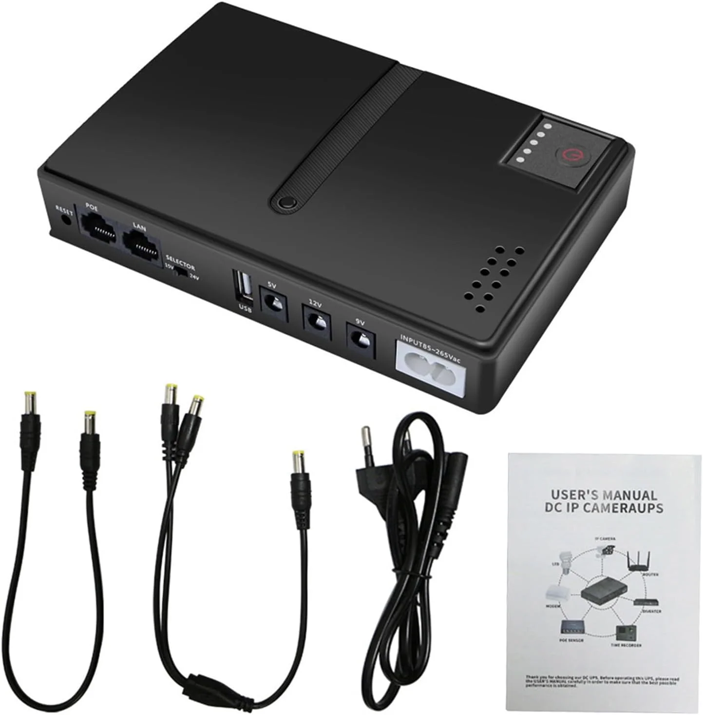 منبع تغذیه بدون وقفه UPS با خروجی باتری 15 ولت 24 ولت POE 5 ولت 9 ولت 12 ولت USB 18 وات برای روتر، مودم، دوربین مداربسته (دوشاخه)