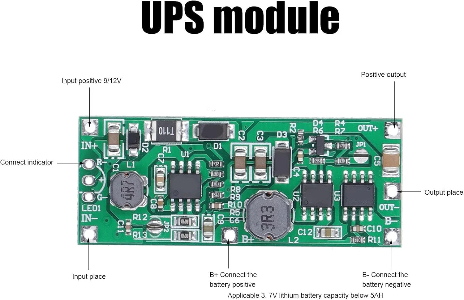 ماژول UPS باتری، شارژر باتری لیتیومی، منبع تغذیه پشتیبان UPS برای روترها، سوییچ ها، دوربین ها (12 ولت)