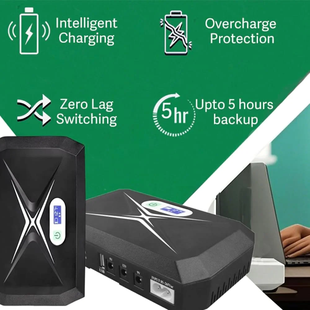 منبع تغذیه پشتیبان کوچک برای روتر وای فای/مودم/دستگاه گیرنده دیجیتال. باتری 10400mAh. پشتیبانی از روترهای 9V/12V-1A/1.5A/2A. درگاه USB 5V برای شارژ تلفن، پشتیبانی از محافظت در برابر افزایش جریان و تخلیه عمیق منبع تغذیه پشتیبان کوچک برای روتر وای فای/مودم/دستگاه گیرنده دیجیتال. باتری 10400mAh. پشتیبانی از روترهای 9V/12V-1A/1.5A/2A. درگاه USB 5V برای شارژ تلفن، پشتیبانی از محافظت در برابر افزایش جریان و تخلیه عمیق