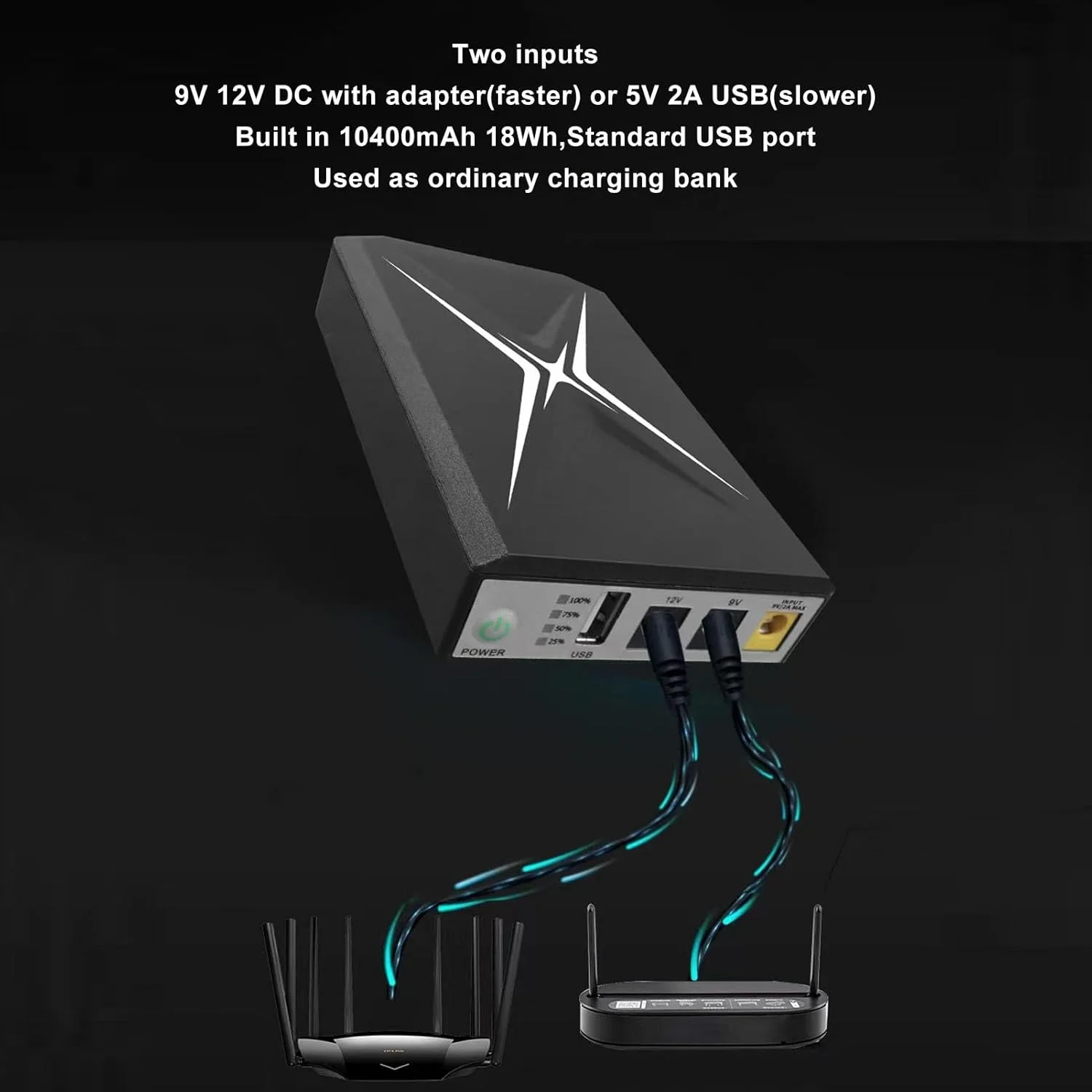 منبع تغذیه پشتیبان باتری مینی UPS فاباتر با 2 رابط خروجی DC، UPS روتر خانگی، منبع تغذیه بدون وقفه باتری پشتیبان 10400mAh با خروجی DC 12V / 9V برای روتر، مودم، چراغ LED