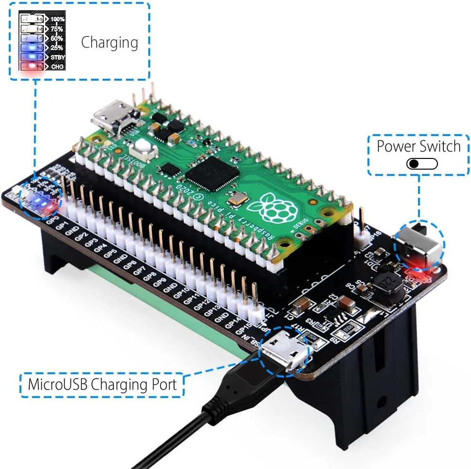 منبع تغذیه اضطراری GeeekPi Raspberry Pi Pico/Pico W UPS Hat، برد توسعه مدیریت انرژی پاوربانک برای Raspberry Pi Pico/Pico W