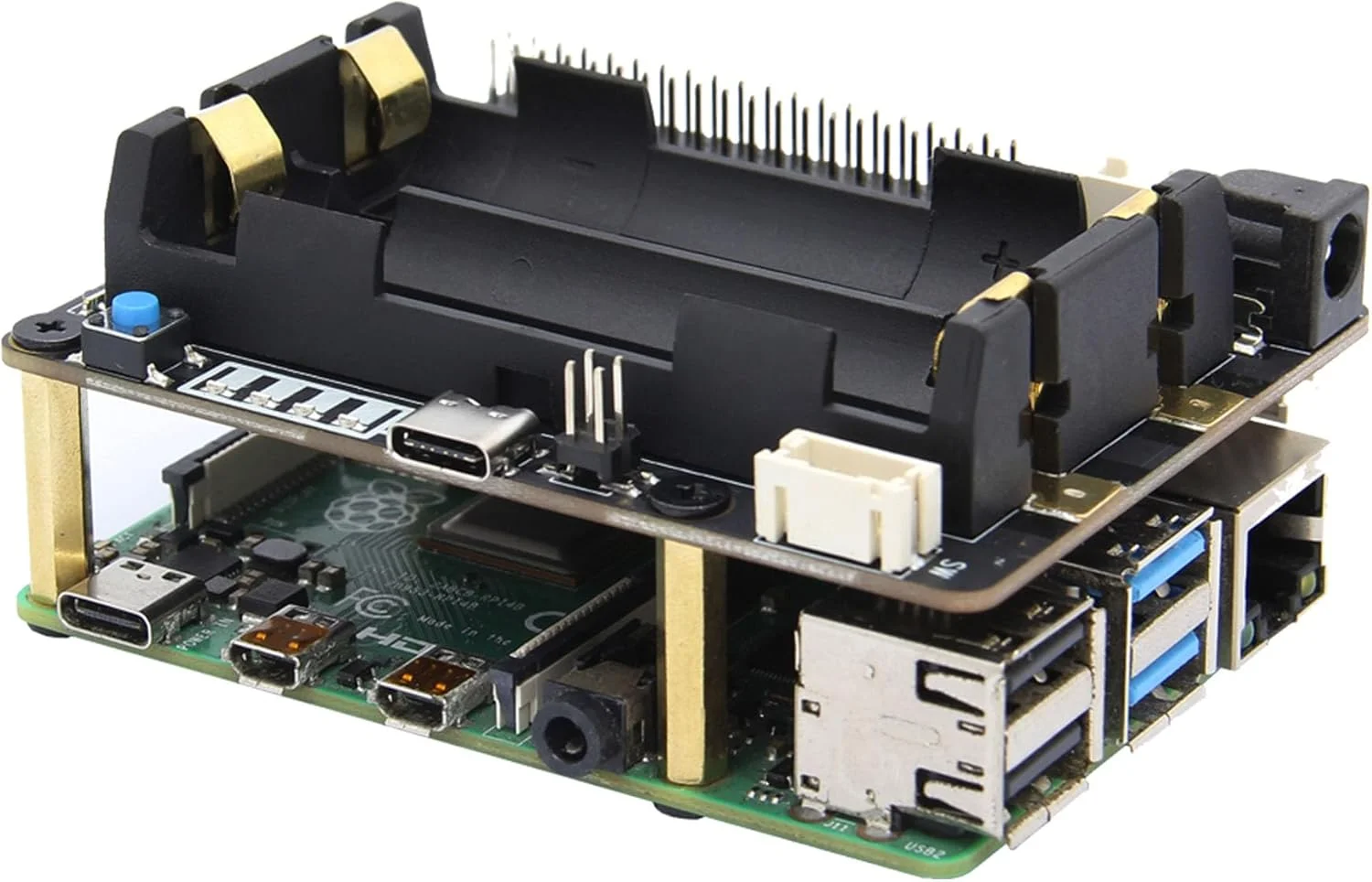 Geekworm برای رزبری پای UPS، X728 (حداکثر 5.1 ولت 6 آمپر) برد مدیریت برق و UPS با تشخیص قطع برق متناوب | روشن شدن خودکار | خاموش شدن ایمن | خواندن ظرفیت باتری | خاموش شدن خودکار در صورت کمبود باتری | بازر