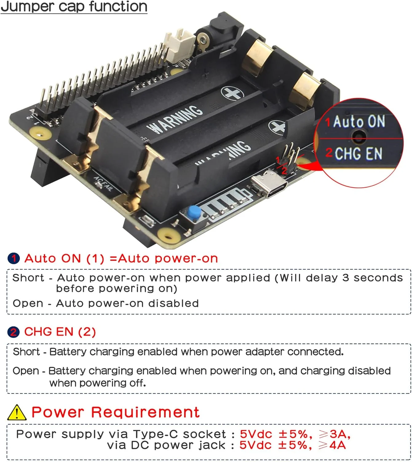 Geekworm برای رزبری پای UPS، X728 (حداکثر 5.1 ولت 6 آمپر) برد مدیریت برق و UPS با تشخیص قطع برق متناوب | روشن شدن خودکار | خاموش شدن ایمن | خواندن ظرفیت باتری | خاموش شدن خودکار در صورت کمبود باتری | بازر