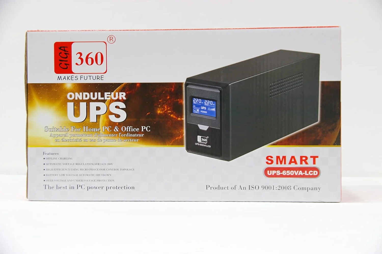 یو پی اس هوشمند گیگا 360 مدل UPS-650VA با صفحه نمایش LCD - مشکی