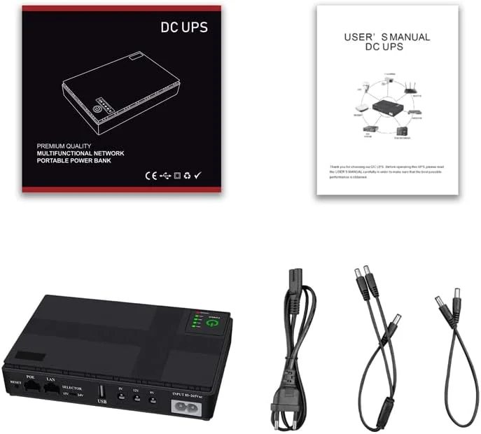 منبع تغذیه اضطراری کوچک قابل حمل 10400mAh با ولتاژ 5V-12V برای روتر وای فای، آداپتورهای برق پشتیبان با ظرفیت بالا (رنگ: مشکی)