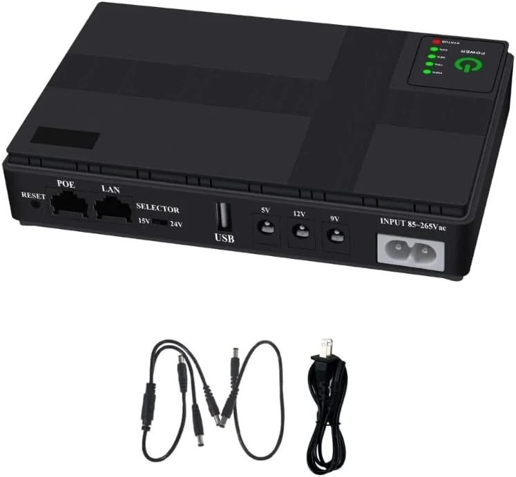 منبع تغذیه بدون وقفه کوچک قابل حمل 10400 میلی آمپر ساعت 5 ولت، 9 ولت، 12 ولت چند منظوره مینی UPS پشتیبان باتری برای وای فای دوربین مداربسته (رنگ: 10400 میلی آمپر ساعت-US-2A-01)