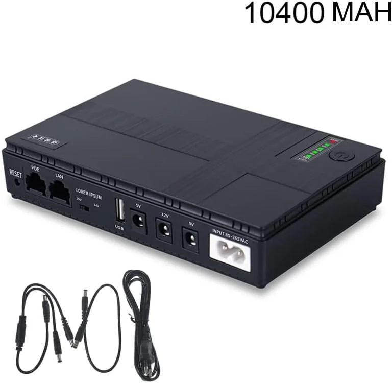 منبع تغذیه بدون وقفه کوچک قابل حمل HAIZHI با ظرفیت 10400 میلی آمپر ساعت 5 ولت، 9 ولت، 12 ولت، باتری پشتیبان چند منظوره مینی UPS برای دوربین های مداربسته وای فای (رنگ: 10400 میلی آمپر ساعت - US-2A)