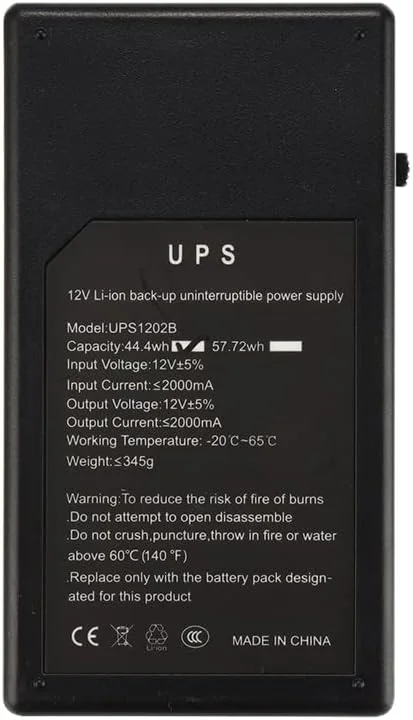 منبع تغذیه پشتیبان 12 ولت 2 آمپر 44.4 وات مینی یو پی اس (UPS) برای دوربین مداربسته، روتر، کامپیوتر و سیستم های مانیتورینگ
