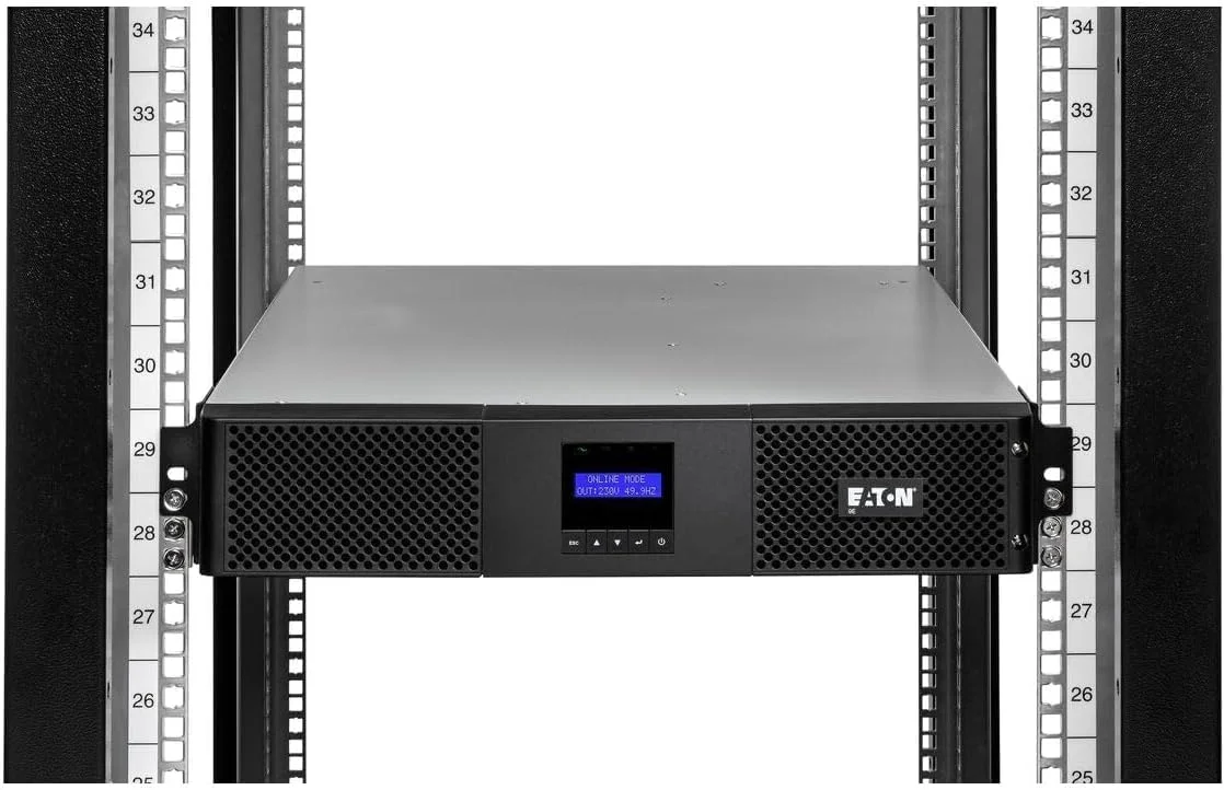 یو پی اس تعاملی Eaton 9E3000IR با توان 2700 وات، 3000 ولت آمپر، ورودی C20، خروجی ها: (6) C13، (1) C19، رکمونت، 2U