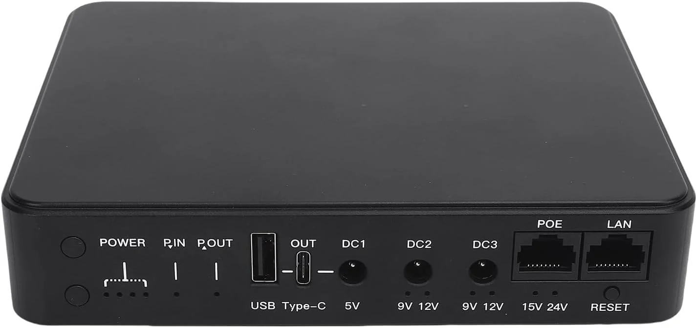 منبع تغذیه اضطراری کوچک Jectse Mini UPS با 6 پورت و ظرفیت 10400mAh برای روتر، دوربین، POE، USB DC 24V - سیستم برق اضطراری برای سیستم نظارت امنیتی منزل با USB Type C و اثر انگشت