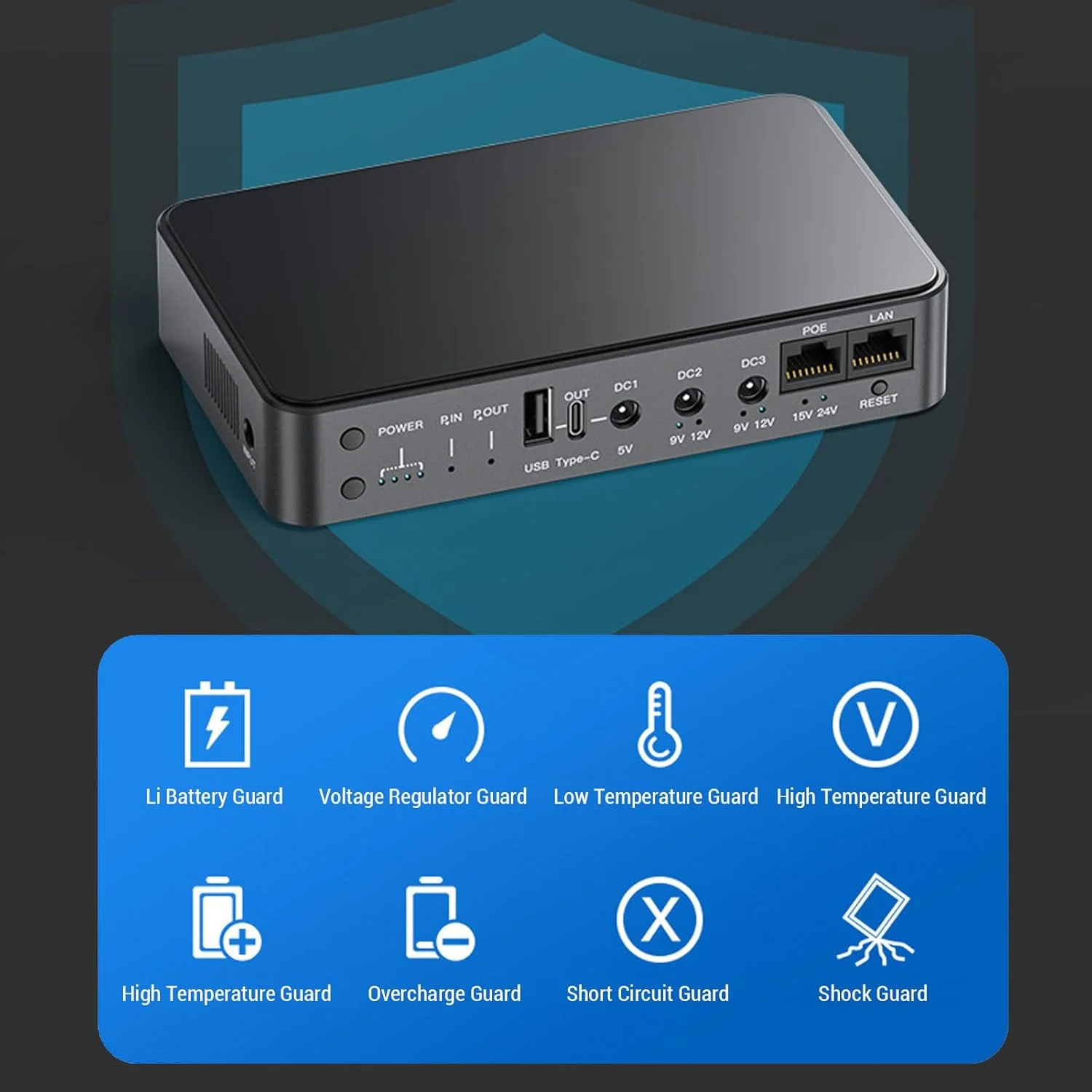 منبع تغذیه پشتیبان باتری مینی UPS Jiawu برای دوربین PoE USB DC RUT برای سیستم فروشگاهی ایمن 10400 MAh