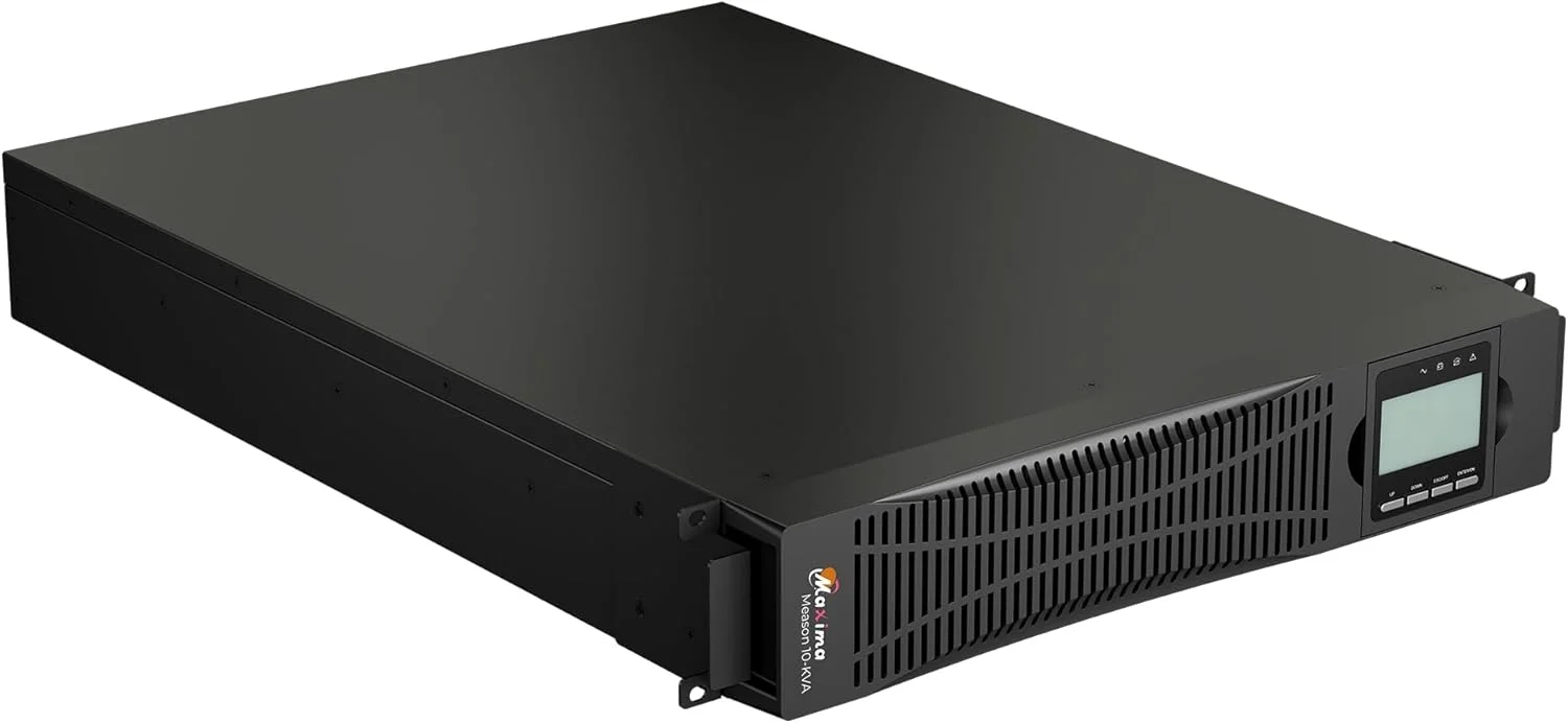 یو پی اس آنلاین 10KVA Pro ماکسیما سولار، یو پی اس با خروجی موج سینوسی خالص، یو پی اس 10KVA Pro با باتری داخلی 96/108/120Vdc، یو پی اس با محدوده ولتاژ خروجی 208-240، یو پی اس با تکنولوژی آنلاین برای بارهای پرقدرت.