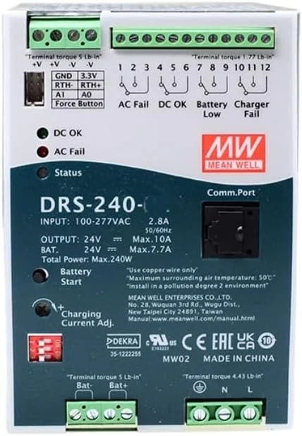 منبع تغذیه مین ویل مدل DRS-240-12، توان 240 وات، 15.4 آمپر