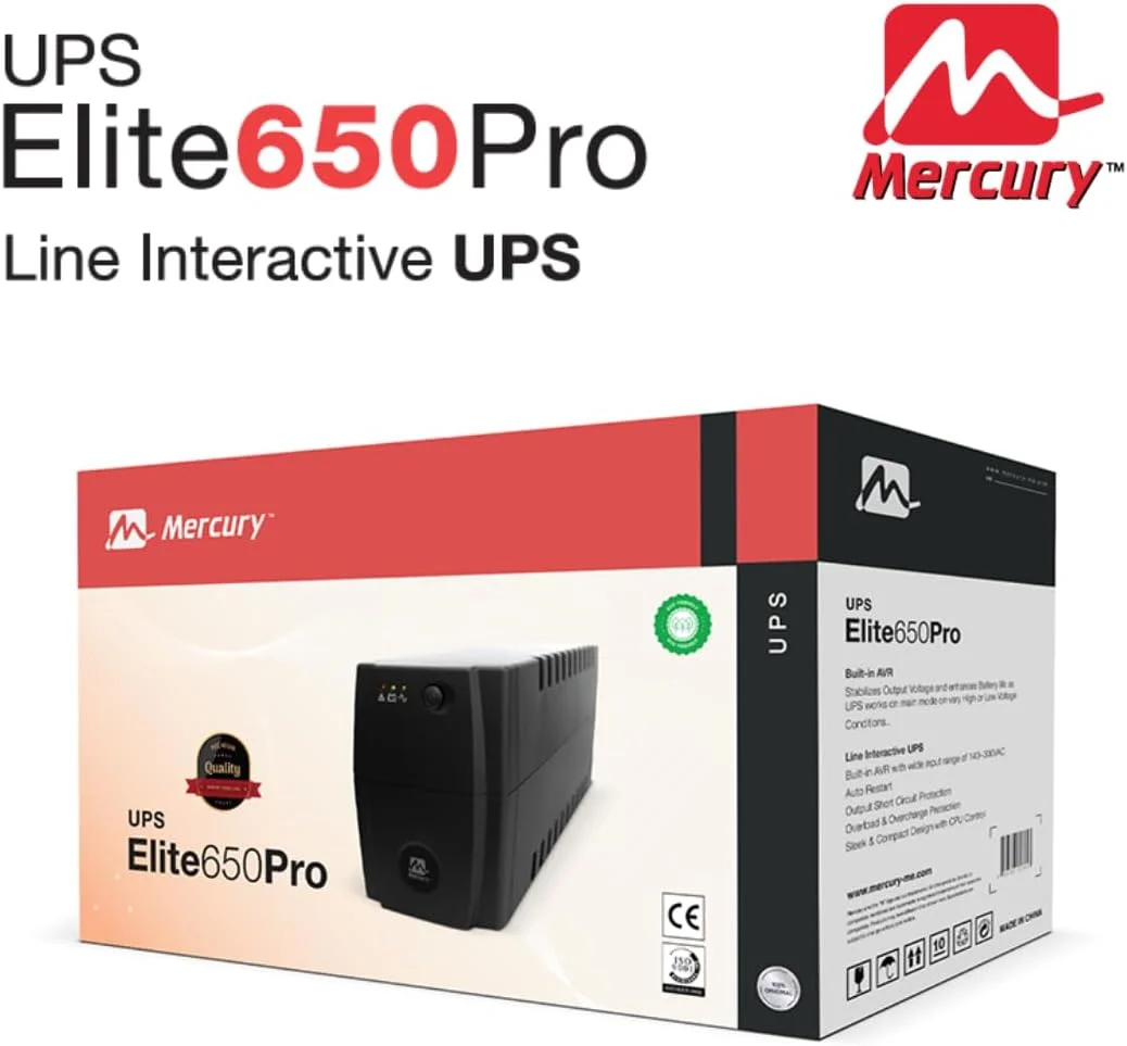 MERCURY ELITE 650 PRO، 650VA/390W، آفلاین، 2 عدد سوکت یونیورسال، باتری 7.5AH