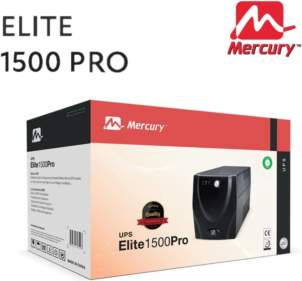 MERCURY ELITE 1500 PRO، 1500VA/900W، آفلاین، 4 عدد پریز یونیورسال، 2 عدد باتری 8.2AH