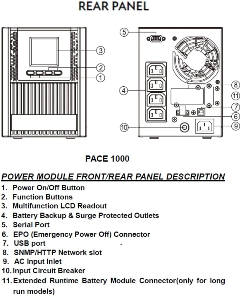 منبع تغذیه بدون وقفه آنلاین برج Mercury Pace، ۱۰۰۰VA/۹۰۰W - ۲۰۰۰VA/۱۸۰۰W، نمایشگر LCD، باتری‌های داخلی ۱۲V/۹AH، RS232، HID USB، اسلات SNMP (MERCURY PACE ۱۰۰۰VA/۹۰۰W)
