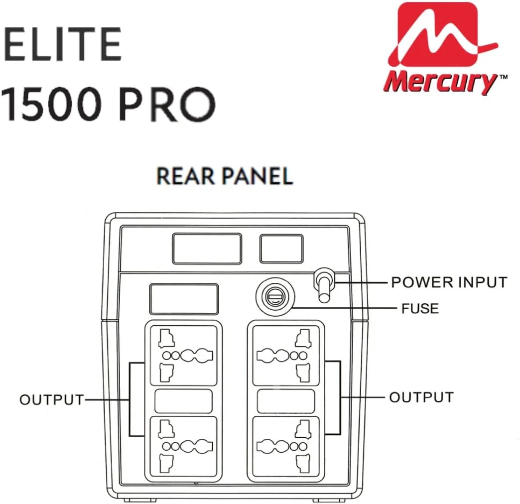 MERCURY ELITE 1500 PRO، 1500VA/900W، آفلاین، 4 عدد پریز یونیورسال، 2 عدد باتری 8.2AH