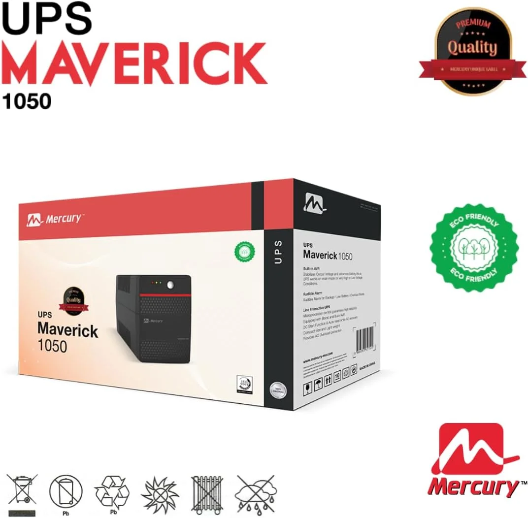 منبع تغذیه اضطراری مرکوری ماوریک 1050VA/630W، آفلاین، 2 پریز یونیورسال، باتری 9 آمپر ساعت