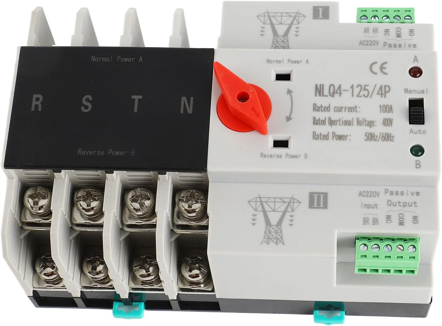 سوئیچینگ میلی ثانیه ای، منبع تغذیه بدون وقفه، بدنه ABS مقاوم در برابر شعله با ریل، سوئیچ انتقال اتوماتیک 400 ولت AC DIN ریل نصب شده برای سطح الکتریکی PC (100A)