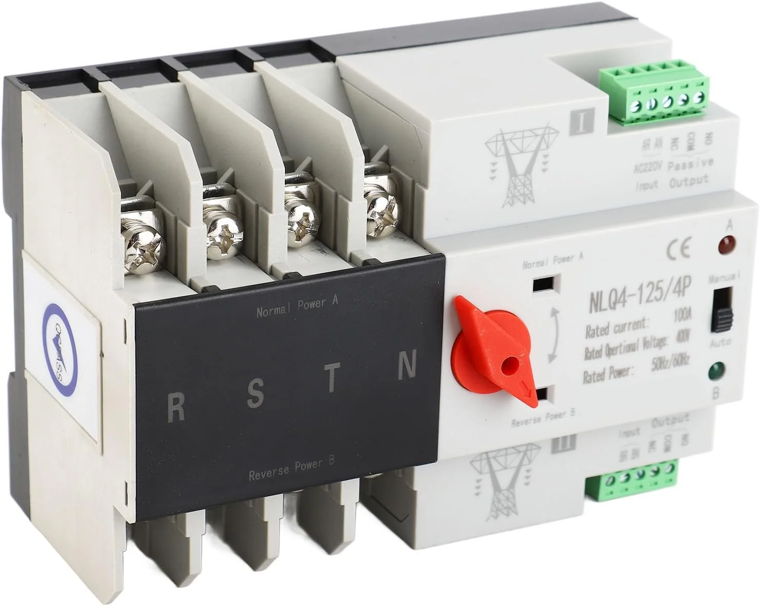 سوئیچینگ میلی ثانیه ای، منبع تغذیه بدون وقفه، بدنه ABS مقاوم در برابر شعله با ریل، سوئیچ انتقال اتوماتیک 400 ولت AC DIN ریل نصب شده برای سطح الکتریکی PC (100A)