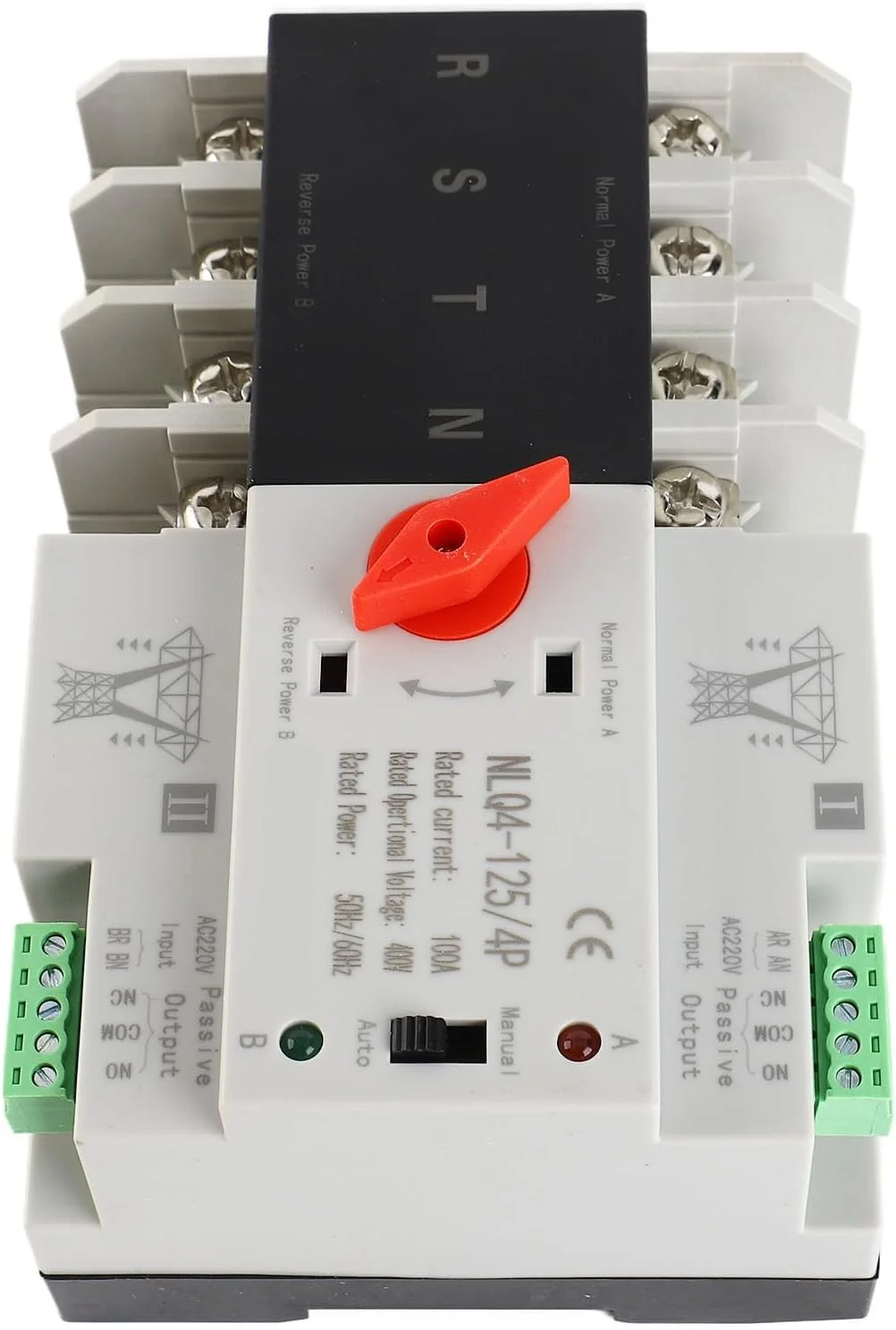 سوئیچینگ میلی ثانیه ای، منبع تغذیه بدون وقفه، بدنه ABS مقاوم در برابر شعله با ریل، سوئیچ انتقال اتوماتیک 400 ولت AC DIN ریل نصب شده برای سطح الکتریکی PC (100A)