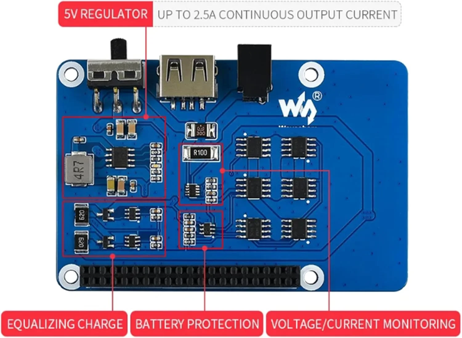 MiiElAOD منبع تغذیه بدون وقفه UPS HAT برای RPi خروجی پایدار 5 ولت
