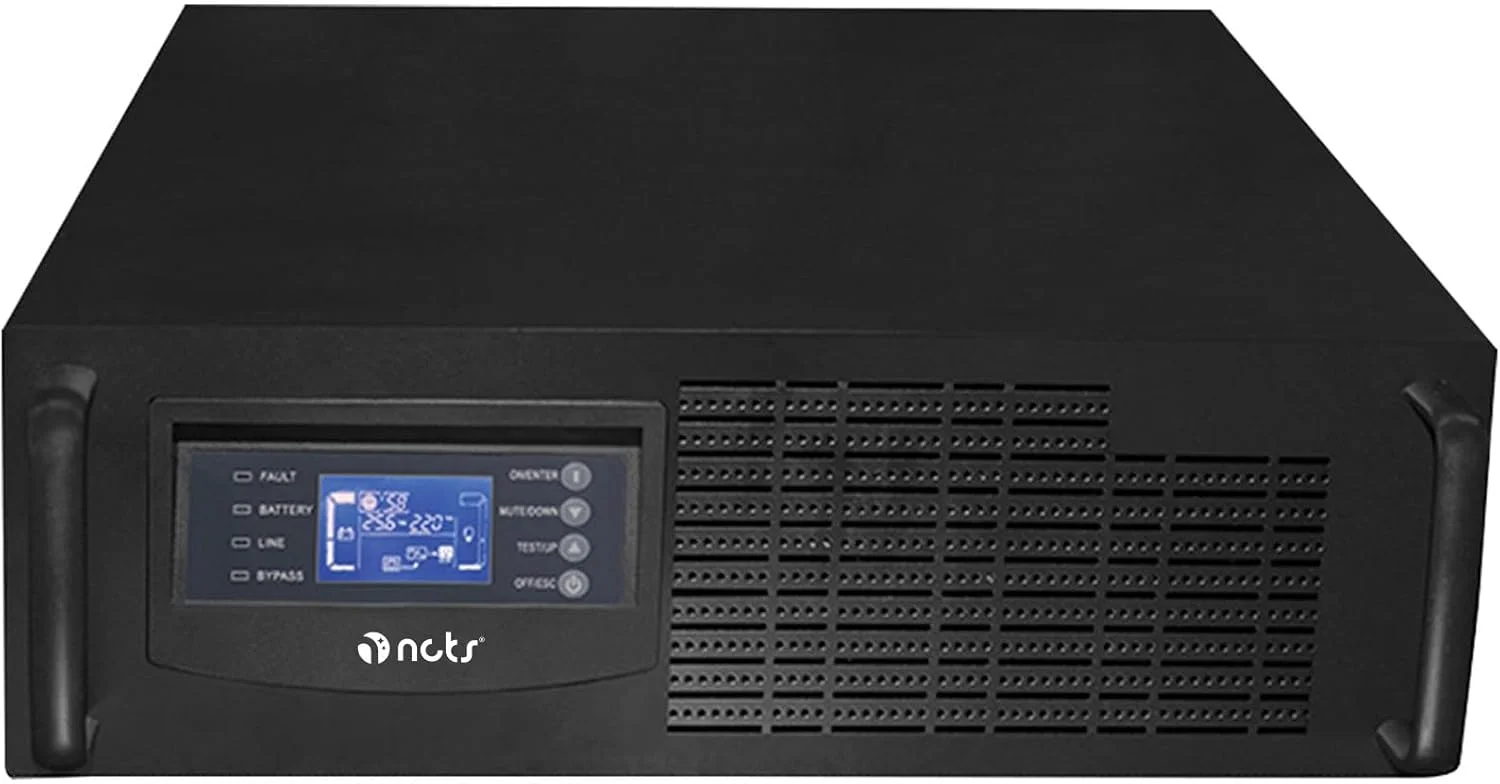 یو پی اس آنلاین رک مونت/تاور NCTS R6K192 – 6KVA 4800W، ضریب توان 0.8، تبدیل دوگانه آنلاین واقعی، زمان انتقال صفر، نمایشگر LCD، اسلات SNMP، خروجی های IEC، رک مونت 3U – مشکی