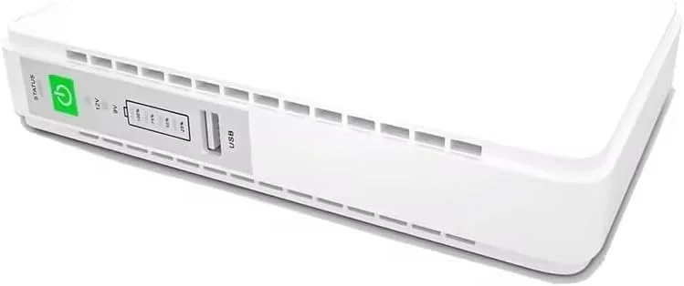 منبع تغذیه قابل حمل POE432 مینی DC UPS تک فاز باتری لیتیومی نوع آنلاین 8800MAH10000mah مینی UPS برای شبکه فرکانس 60 هرتز. (سفید)