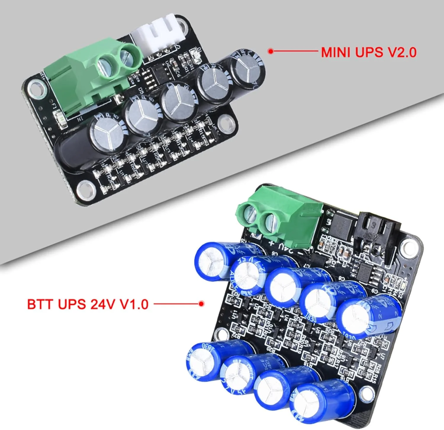 ماژول برق BTT UPS 24V V1.0 برای پرینترهای سه بعدی، 52.53x50 میلی متر، 9 خازن، ورودی DC24V، ولتاژ منطقی 3.3V/5V، سازگار با سری 3
