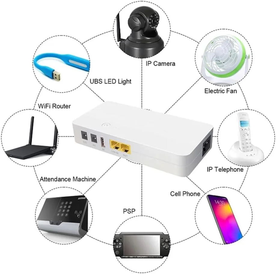 منبع تغذیه بدون وقفه کوچک POE با ظرفیت 8000mAh، خروجی POE 24V، تلفن ثابت، روتر DC12V9V5V، پشتیبان باتری WiFi خانگی برای روترها، مودم ها و دوربین های امنیتی