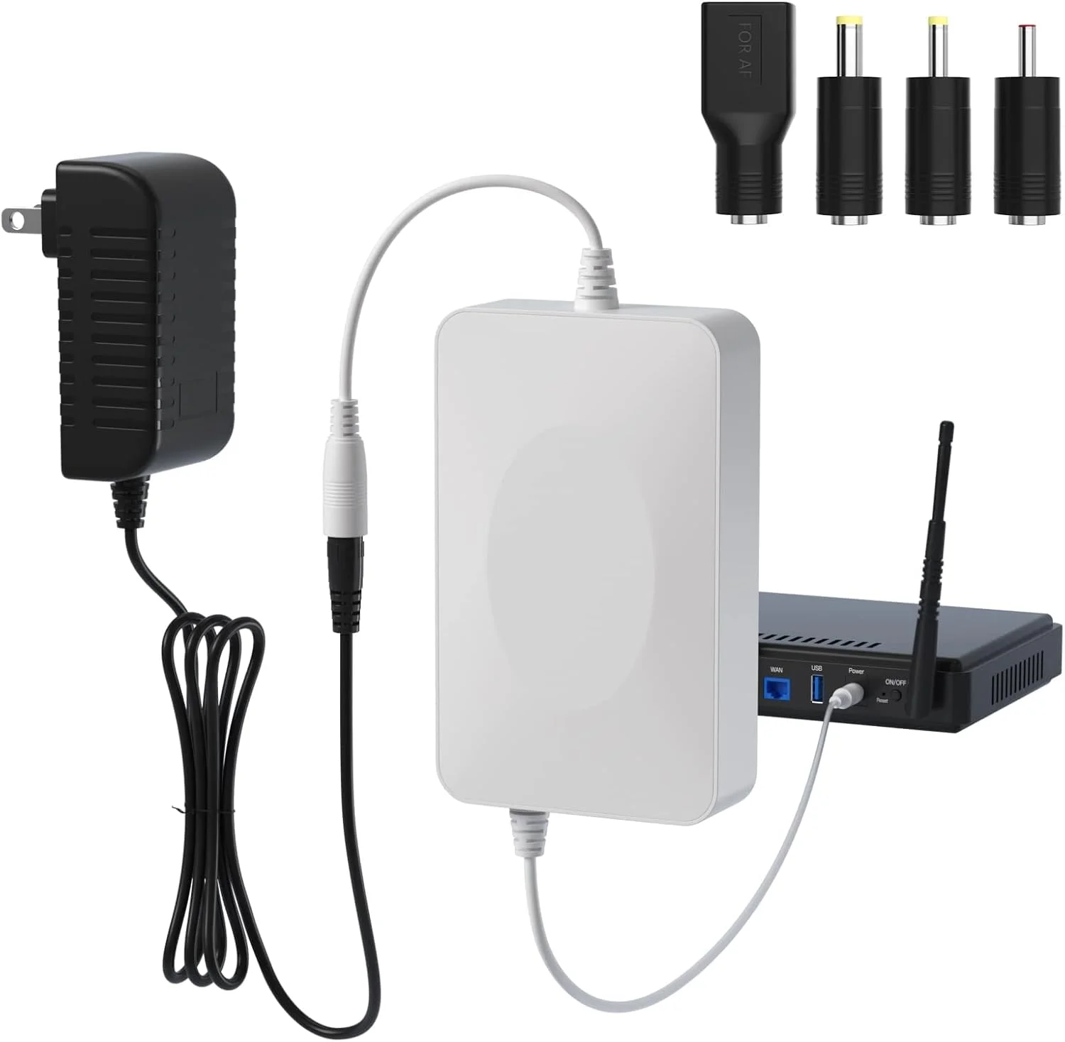 منبع تغذیه پشتیبان مینی UPS برای روتر، 2000 میلی آمپر ساعت، خروجی DC 9 ولت/1 آمپر، 12 ولت/1.5 آمپر، با 9 اتصال دهنده DC برای مودم، دوربین های IP، چراغ LED (خاکستری)